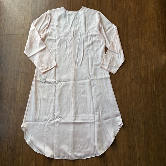 Vintage NATORI Nightgown Medium Pink Satin Long Sleeve Tunic Embroidered Lace - Picture 7 of 14